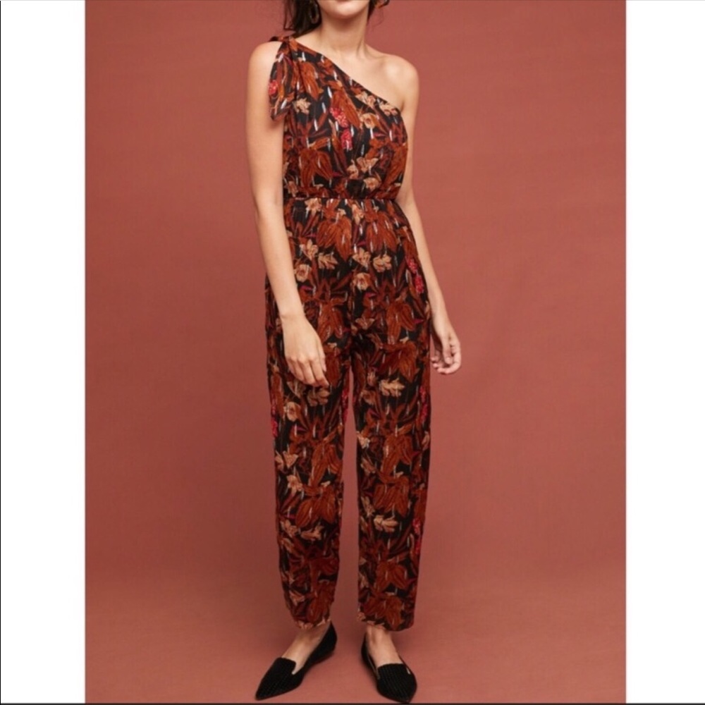 Anthropologie Maeve One Shoulder Floral Jumpsuit